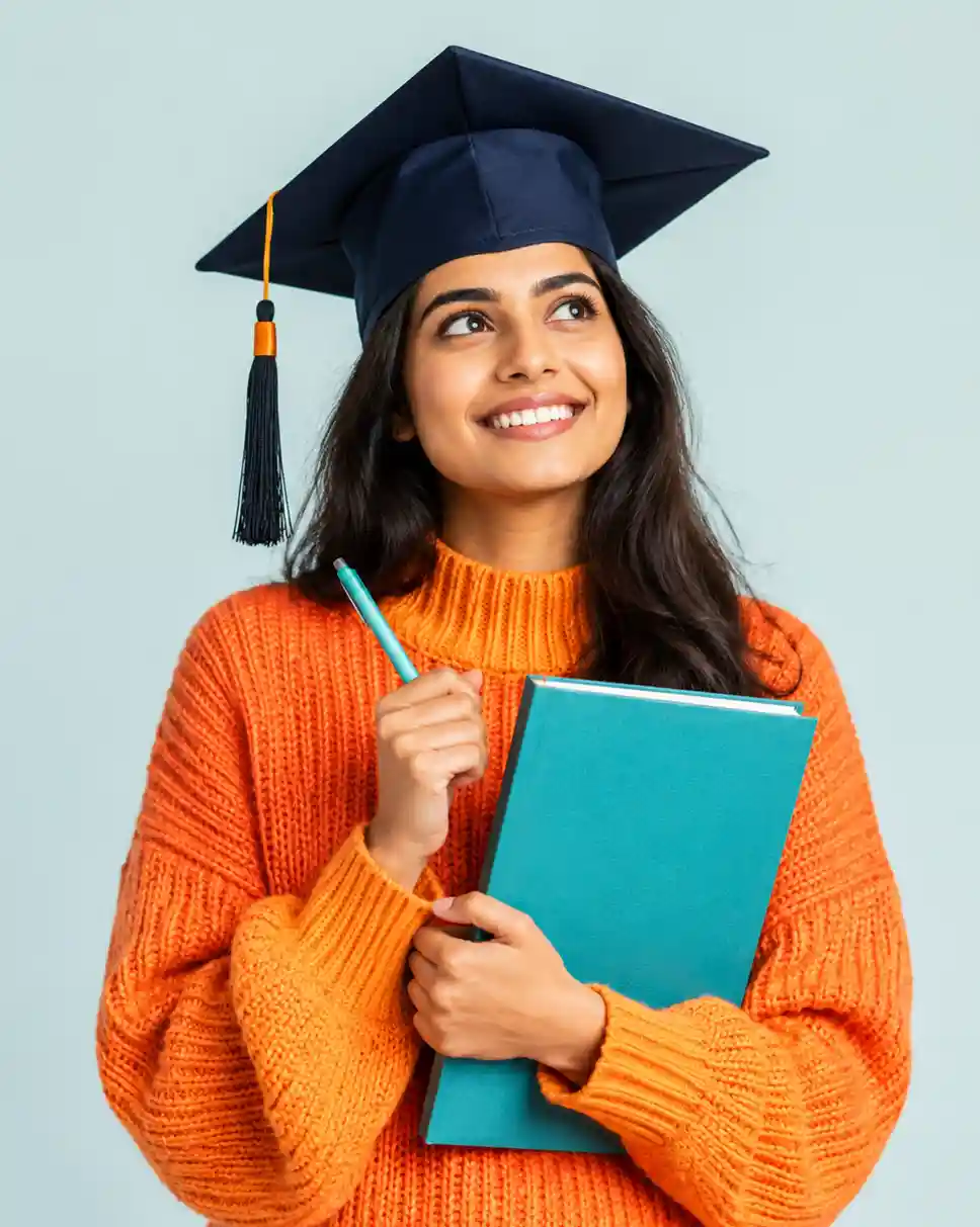 Graduate student holding books